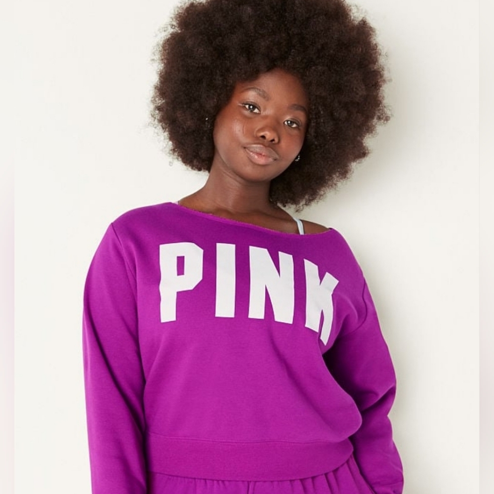 PINK Fleece Cropped Sweatshirt XXL New